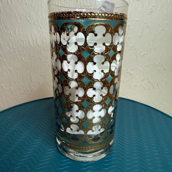 Set Of 3 Vtg MCM Pasinski Washington Highball Glasses 22k Gold & Turquoise EUVC - Picture 9 of 14
